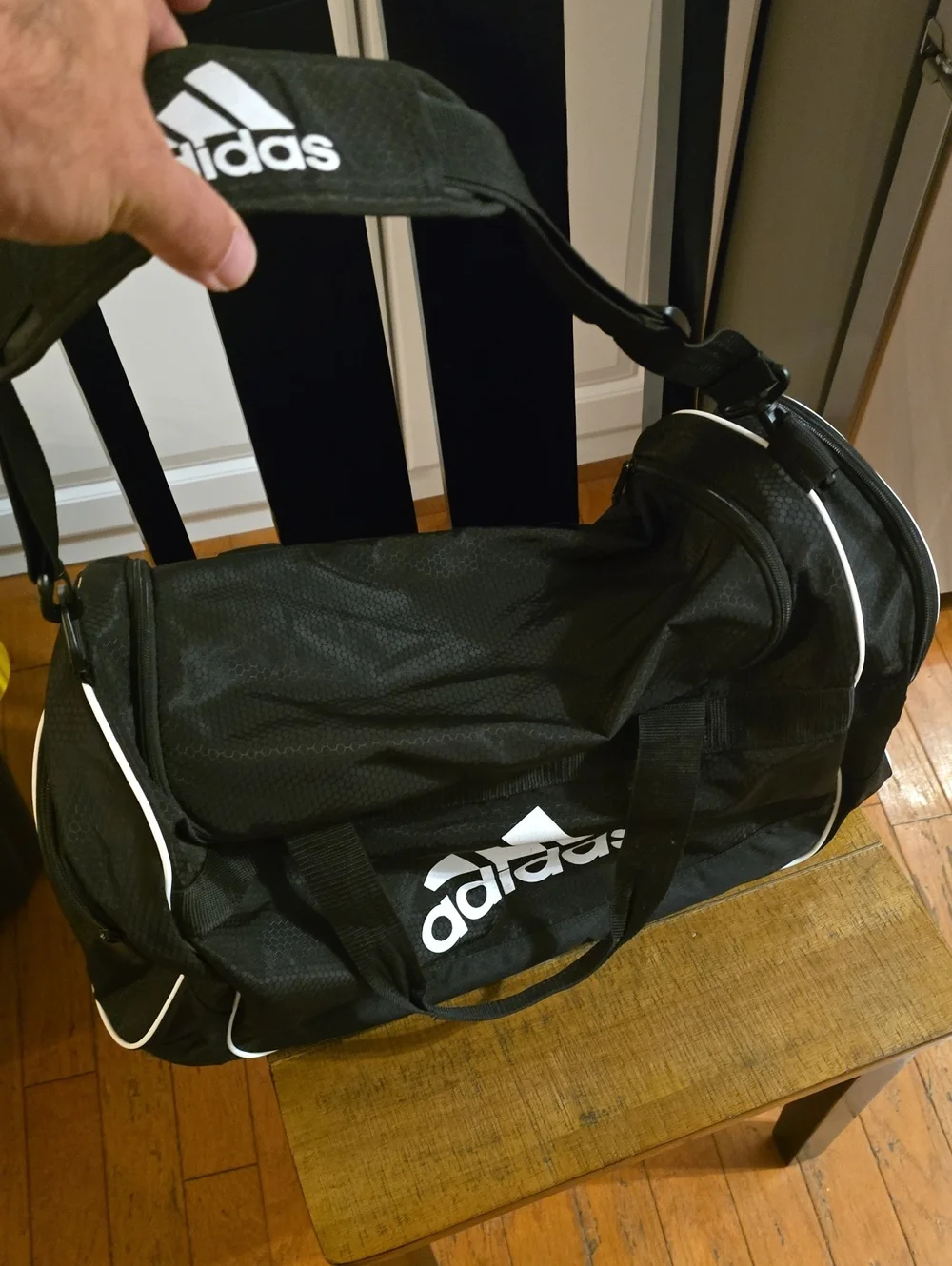 adidas black duffel